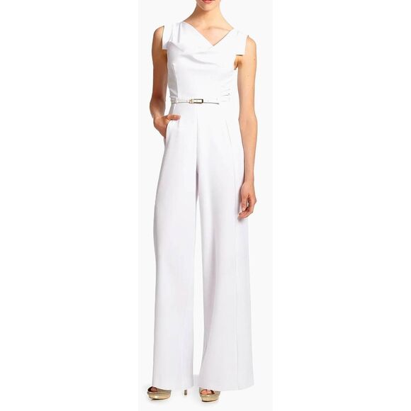 Black Halo Jackie Asymmetric Belted Jumpsuit White Size 12 NEW - Picture 1 of 9